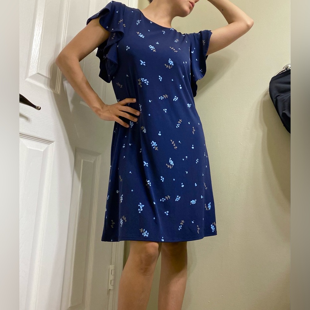 SOFT blue dress with back knot detail and “sky blue flowers print”